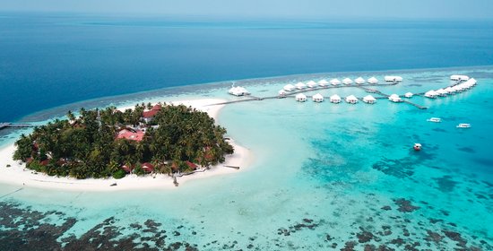 Splendida panoramica dell'atollo di felidhu, Maldive, su cui sorge Seaclub Dhiggiri di Francorosso