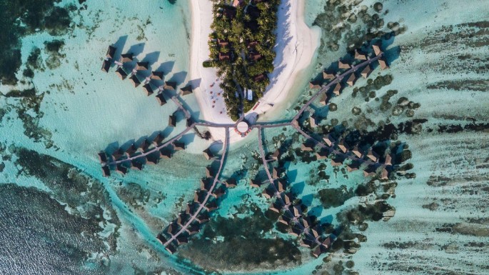 vista dall'alto del meraviglioso Kani resort maldive un oasi di pace in mezzo all'Oceano Indiano, Kani resort