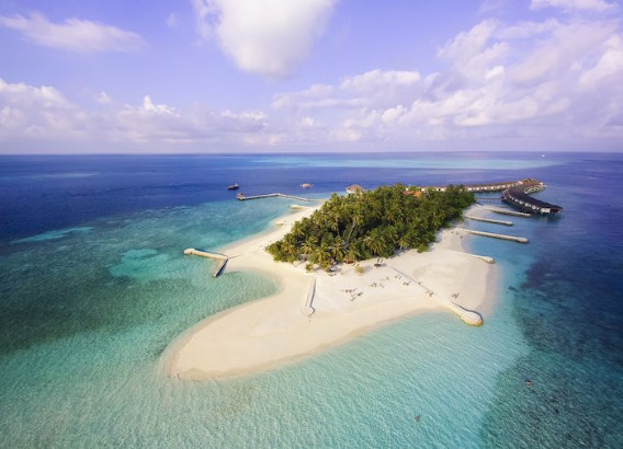 Splendida panoramica dell'atollo di felidhu, Maldive, su cui sorge Seaclub Dhiggiri di Francorosso